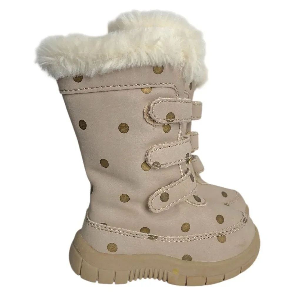 Baby GAP Winter Snow Boots Faux Fur Lined Insulated Beige Toddler Girl Size 5